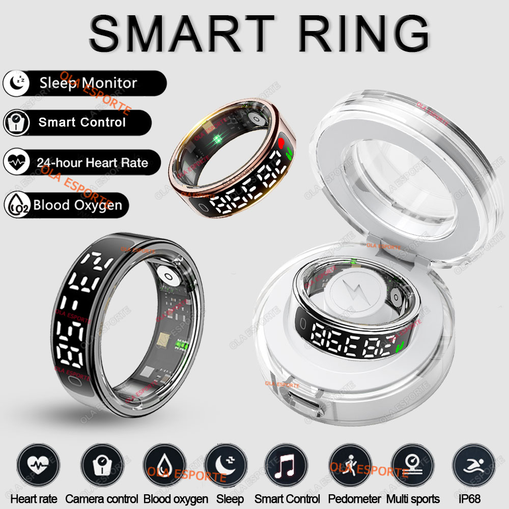 Smart Ring Health - R13 แหวนสมาร์ทพร้อมหน้าจอแสดงผลและระบบสัมผัส,เคสชาร์จไร้สาย,Health Manager, 5ATM กันน้ําแหวนผู้ชายผู้หญิงสําหรับ Android