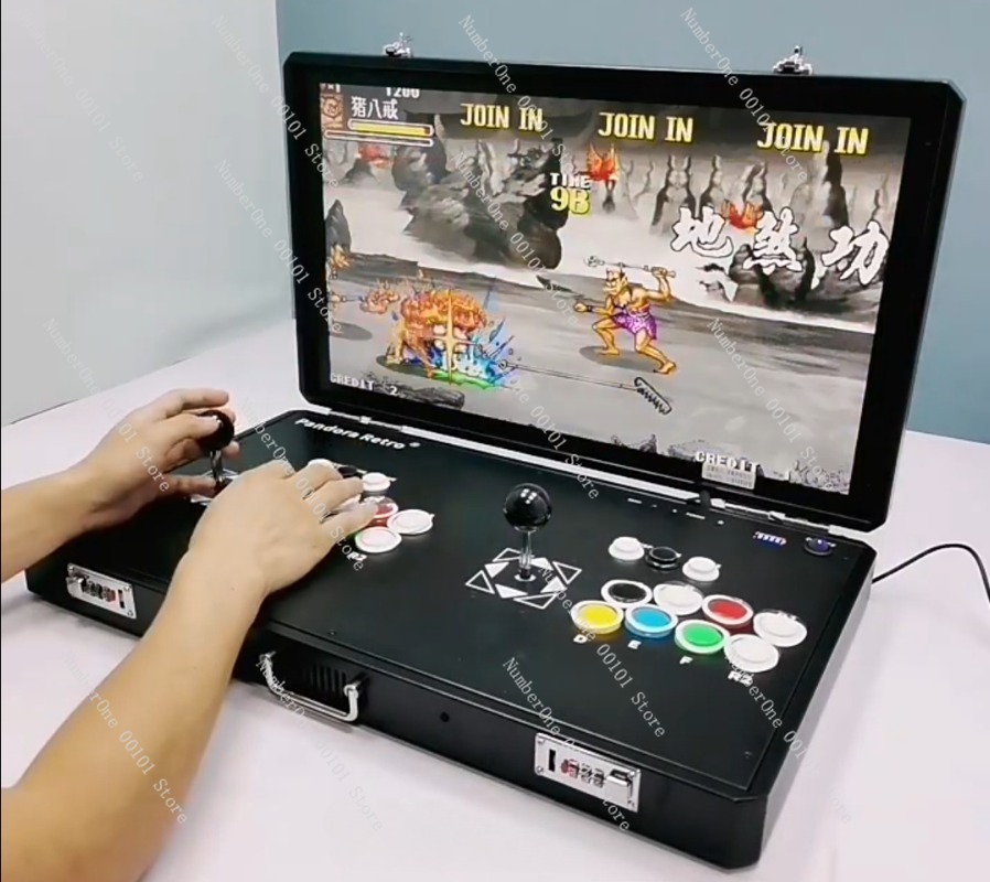 Handheld Game Console - เครื่องเล่นเกมอาร์เคดแบบพกพา สไตล์เรโทร พร้อมจอยสติ๊กคู่ในตัว รองรับเกมต่อสู้ มีเกมในตัวและสามารถเชื่อมต่อทีวีได้ ของเล่นพกพา
